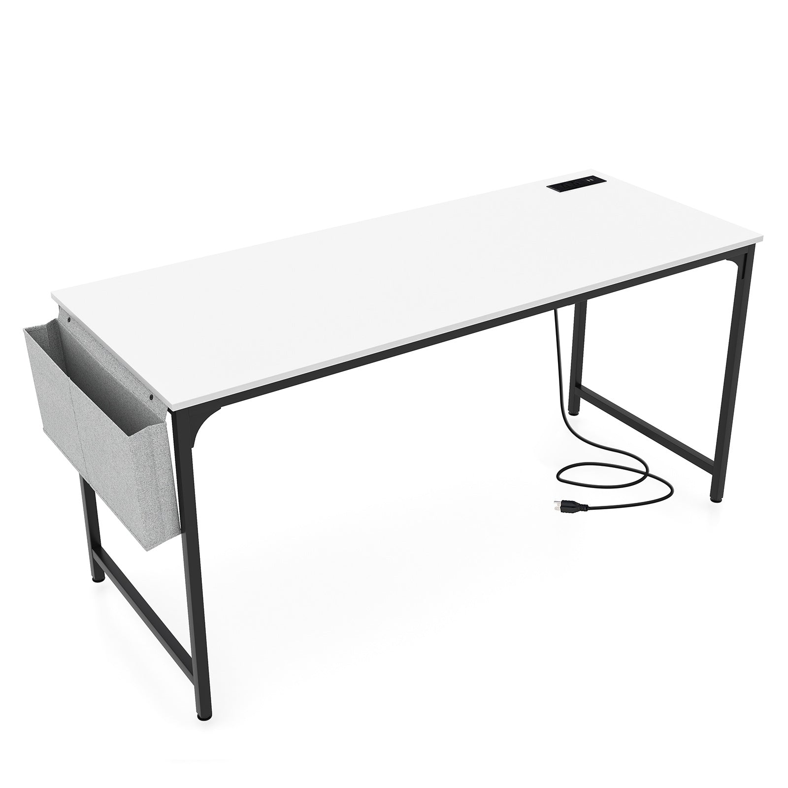 60 Inch Computer Desk With Charging Station, Storage Bag, White Computer Desks at Gallery Canada