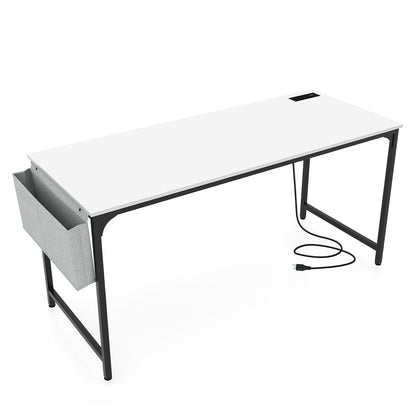60 Inch Computer Desk With Charging Station, Storage Bag, White Computer Desks at Gallery Canada