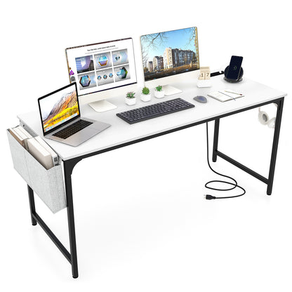 60 Inch Computer Desk With Charging Station, Storage Bag, White Computer Desks at Gallery Canada