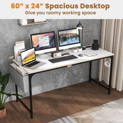 60 Inch Computer Desk With Charging Station, Storage Bag, White Computer Desks at Gallery Canada