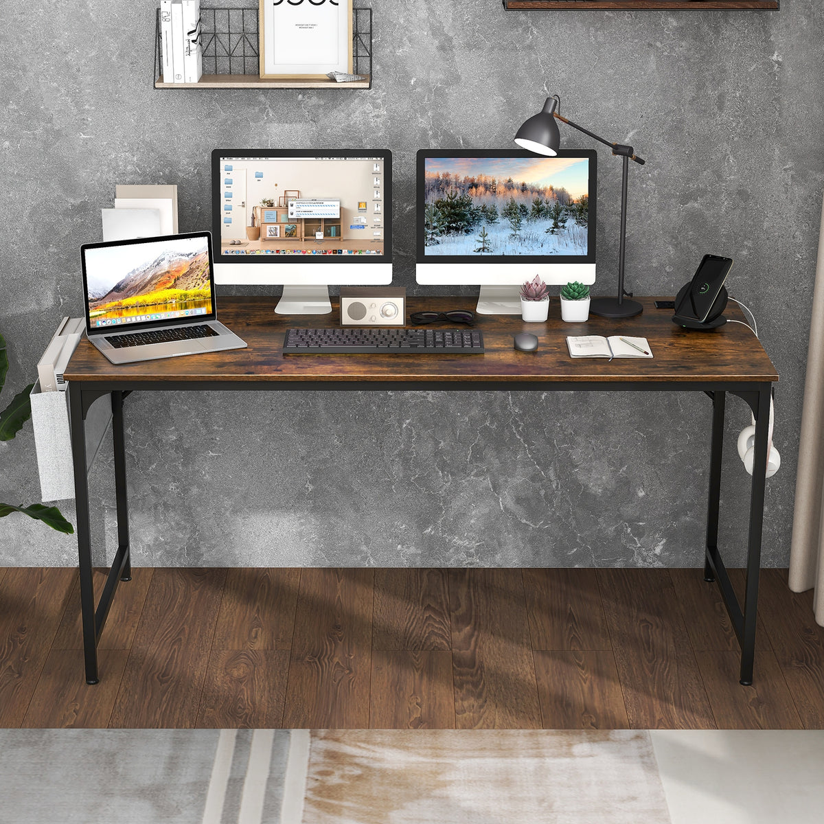 60 Inch Computer Desk With Charging Station, Rustic Brown Computer Desks at Gallery Canada