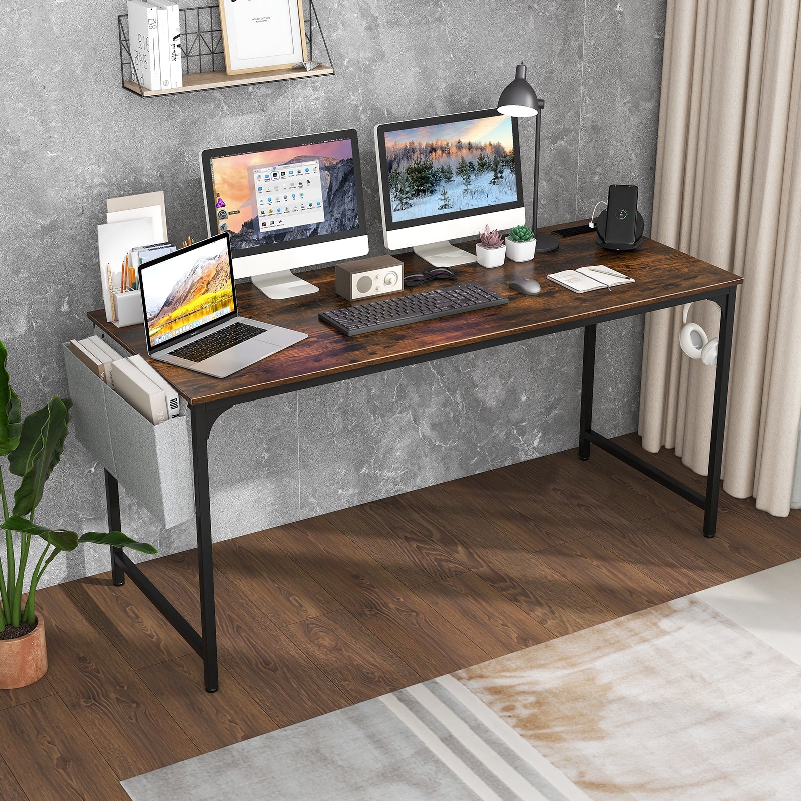 60 Inch Computer Desk With Charging Station, Rustic Brown Computer Desks at Gallery Canada