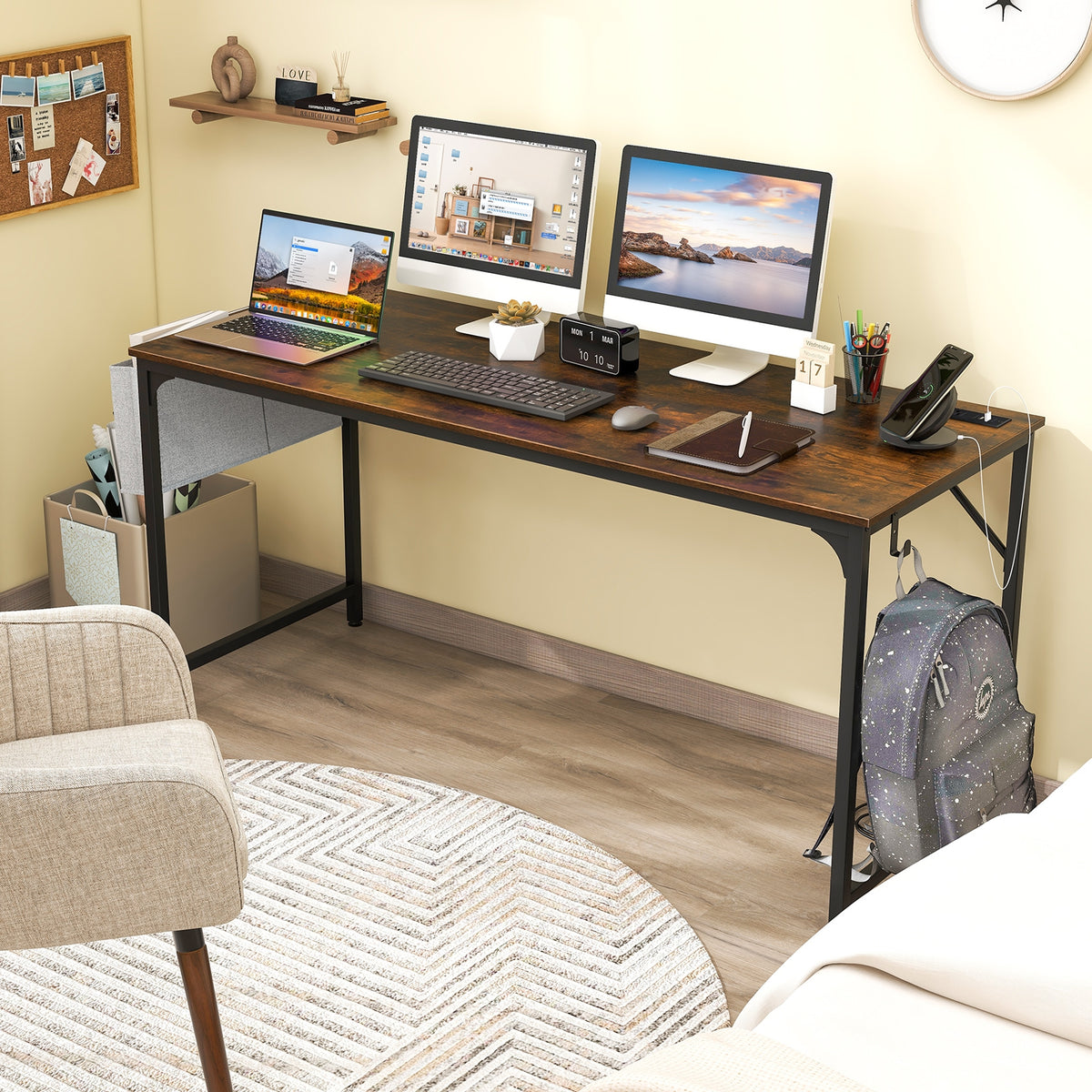 60 Inch Computer Desk With Charging Station, Rustic Brown Computer Desks at Gallery Canada