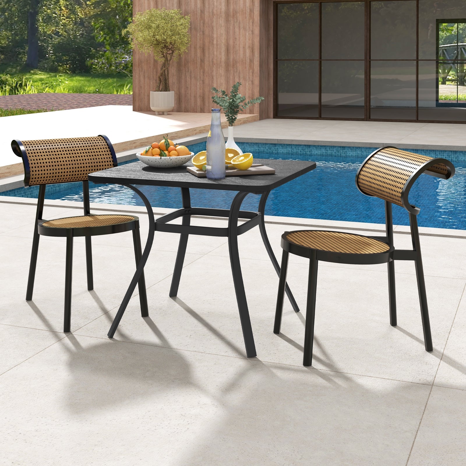 32 Inch Metal Square Patio Dining Table, 4 Curved Legs, Gray Patio Dining Tables at Gallery Canada