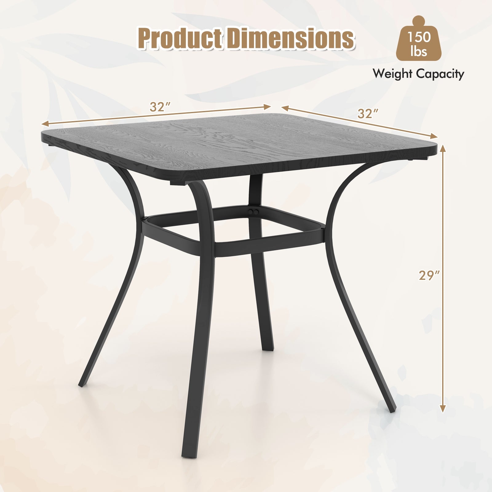 32 Inch Metal Square Patio Dining Table, 4 Curved Legs, Gray Patio Dining Tables at Gallery Canada