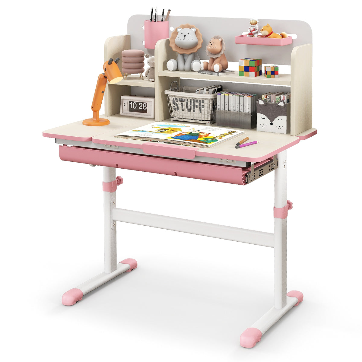 Kids Study Desk, Height Adjustable With Tilt Desktop, Pink Kids Table & Chair Sets at Gallery Canada