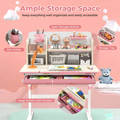 Kids Study Desk, Height Adjustable With Tilt Desktop, Pink Kids Table & Chair Sets at Gallery Canada