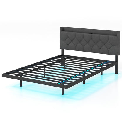 Full Queen Size Floating Bed Frame, LED Headboard, Charging Station, Gray Simple Bed Frame Gray at Gallery Canada