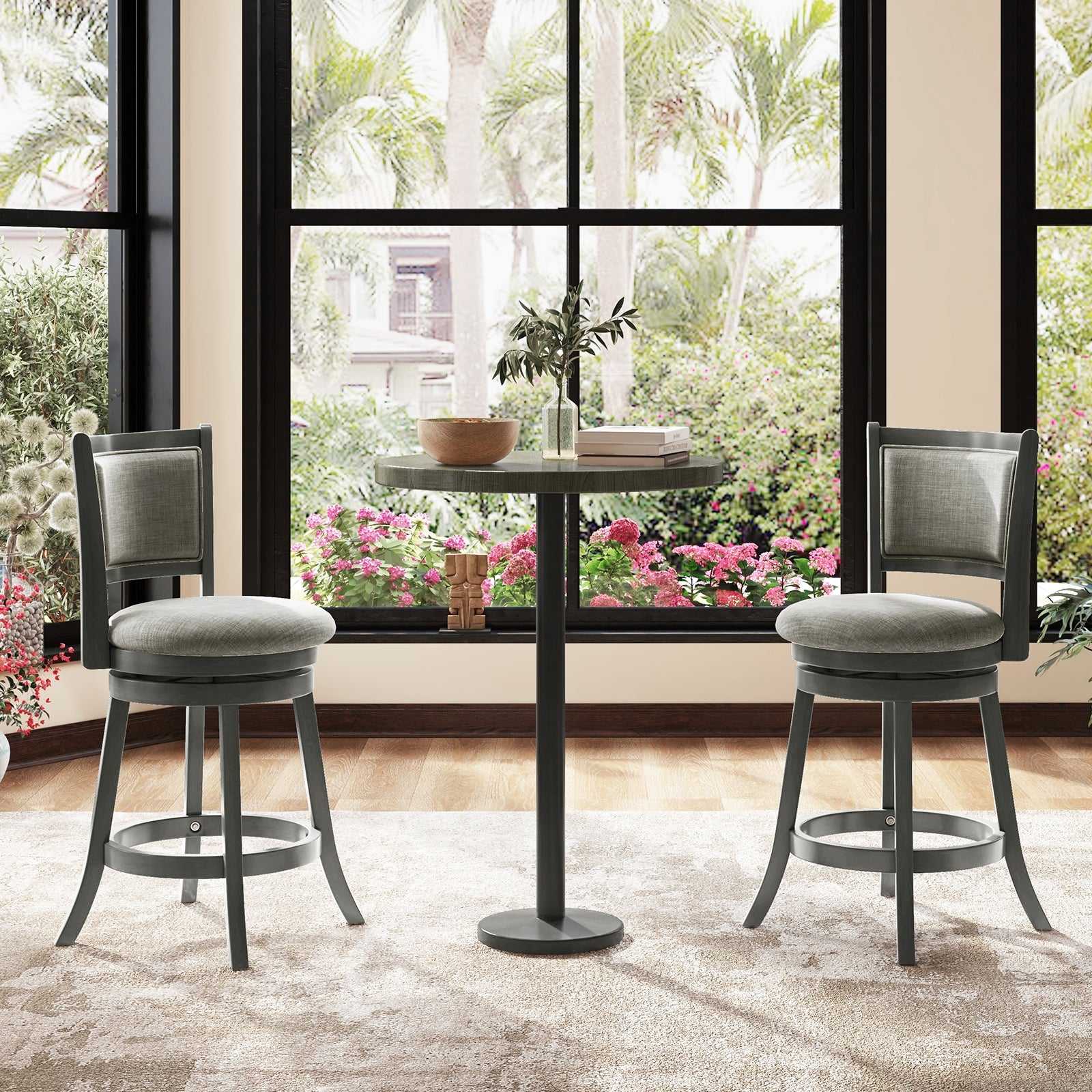 Swivel Bar Stools Set Of 2, Soft-Padded Back And Seat, S, Gray Bar Stools at Gallery Canada