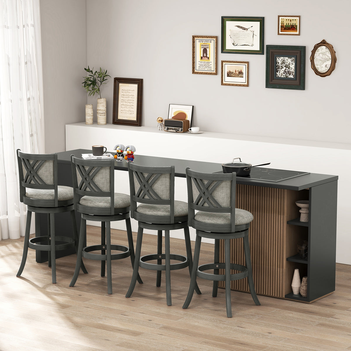 Swivel Bar Stools Set Of 2, Soft-Padded Back And Seat, S, Gray Bar Stools at Gallery Canada