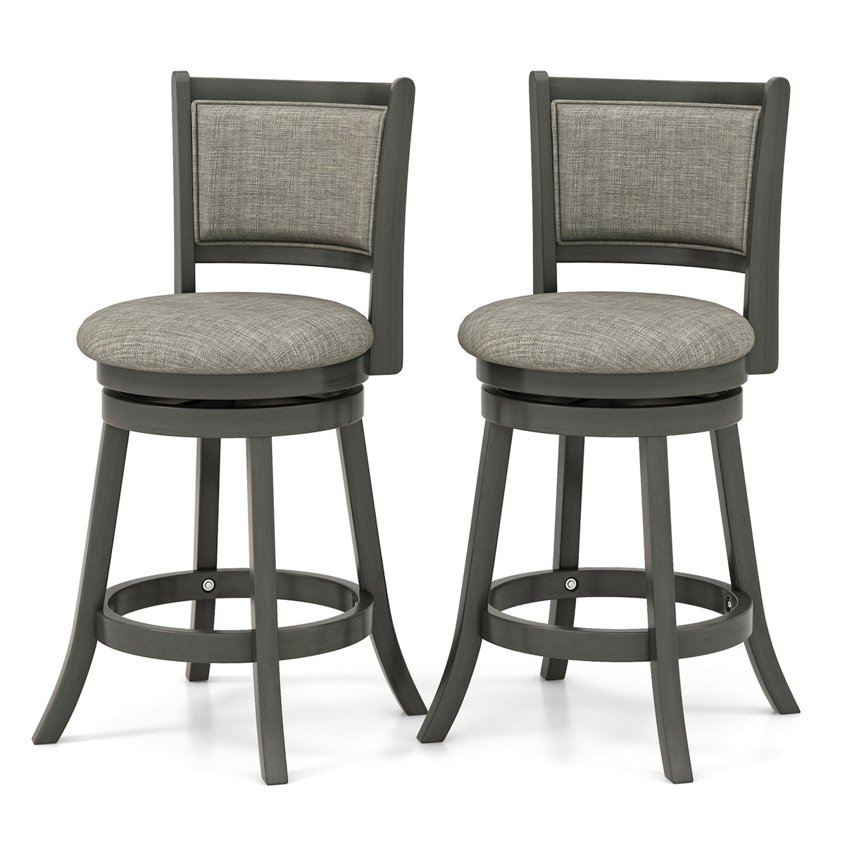 Swivel Bar Stools Set Of 2, Soft-Padded Back And Seat, S, Gray Bar Stools Gray at Gallery Canada