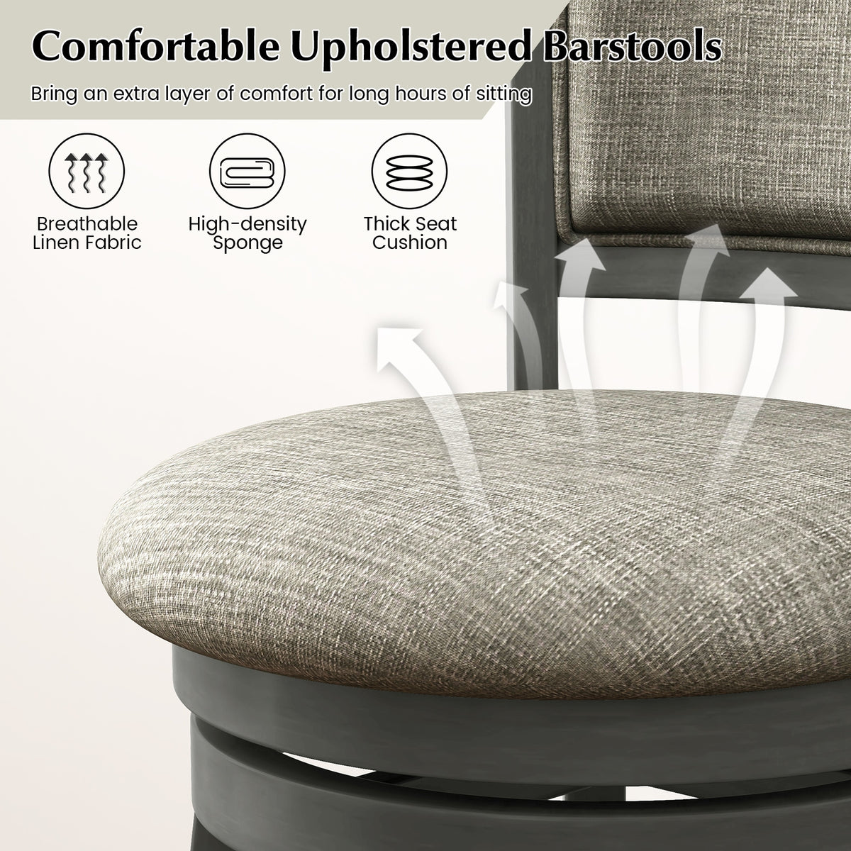 Swivel Bar Stools Set Of 2, Soft-Padded Back And Seat, S, Gray Bar Stools at Gallery Canada