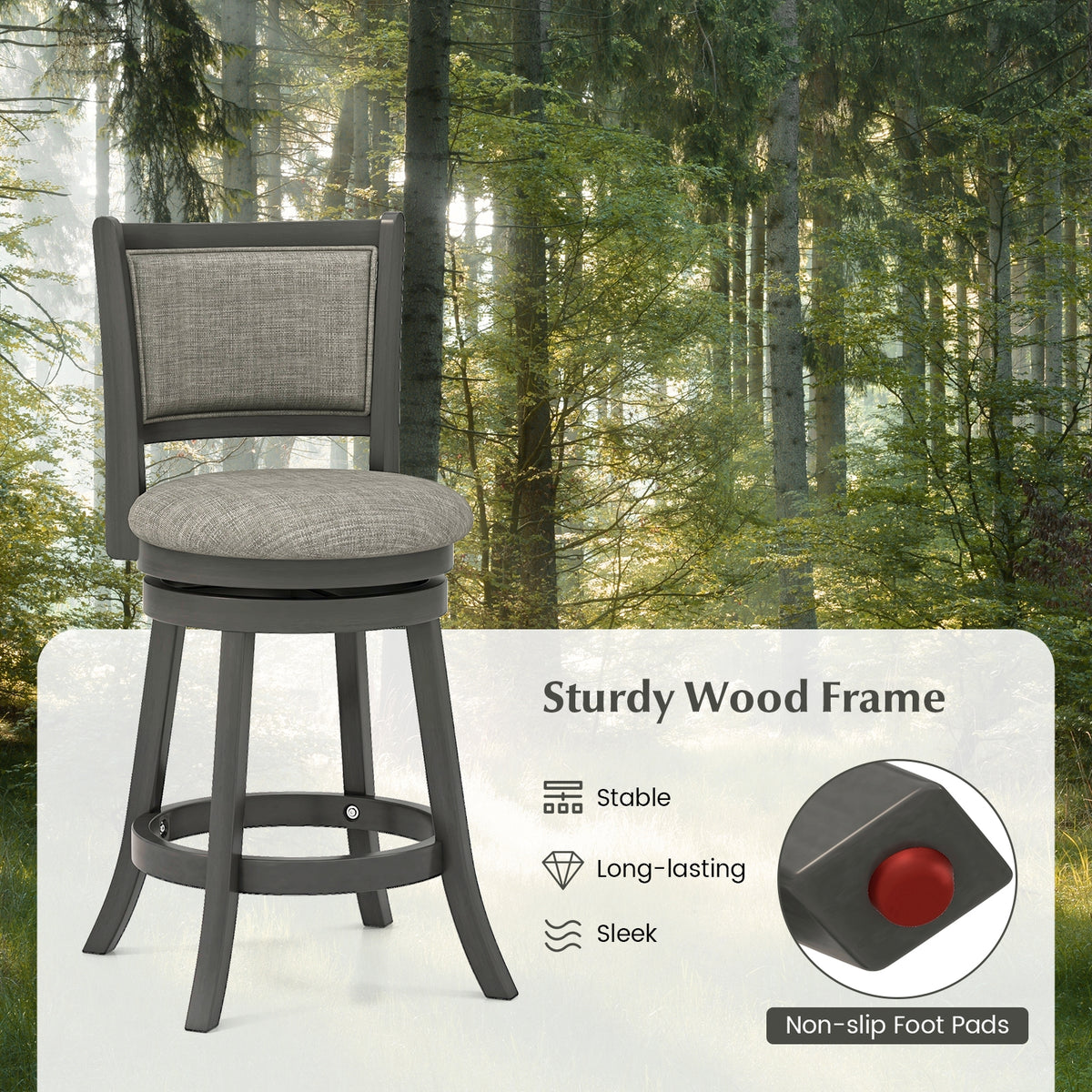 Swivel Bar Stools Set Of 2, Soft-Padded Back And Seat, S, Gray Bar Stools at Gallery Canada