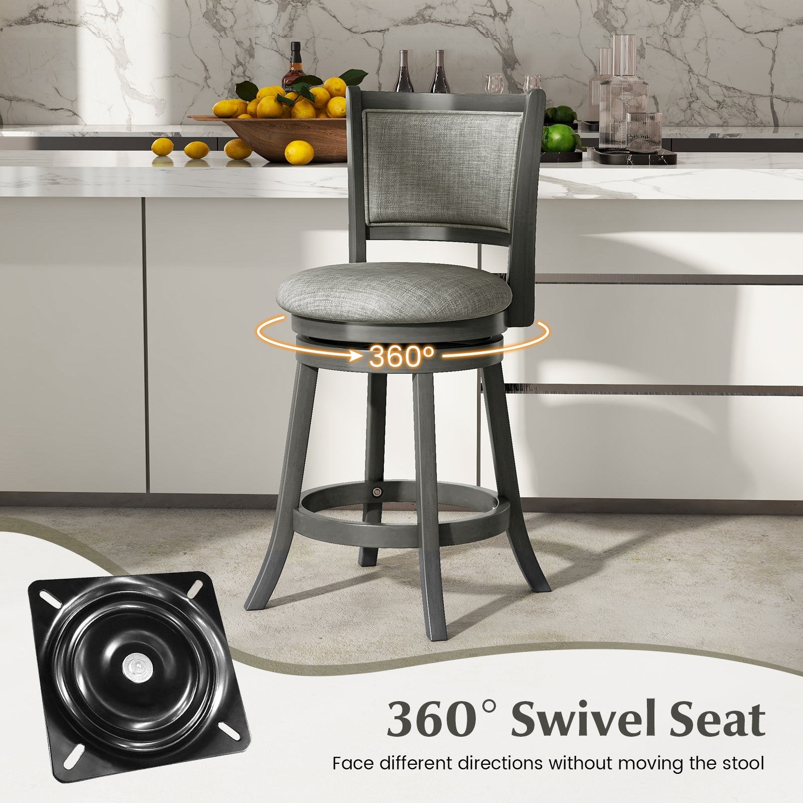 Swivel Bar Stools Set Of 2, Soft-Padded Back And Seat, S, Gray Bar Stools at Gallery Canada