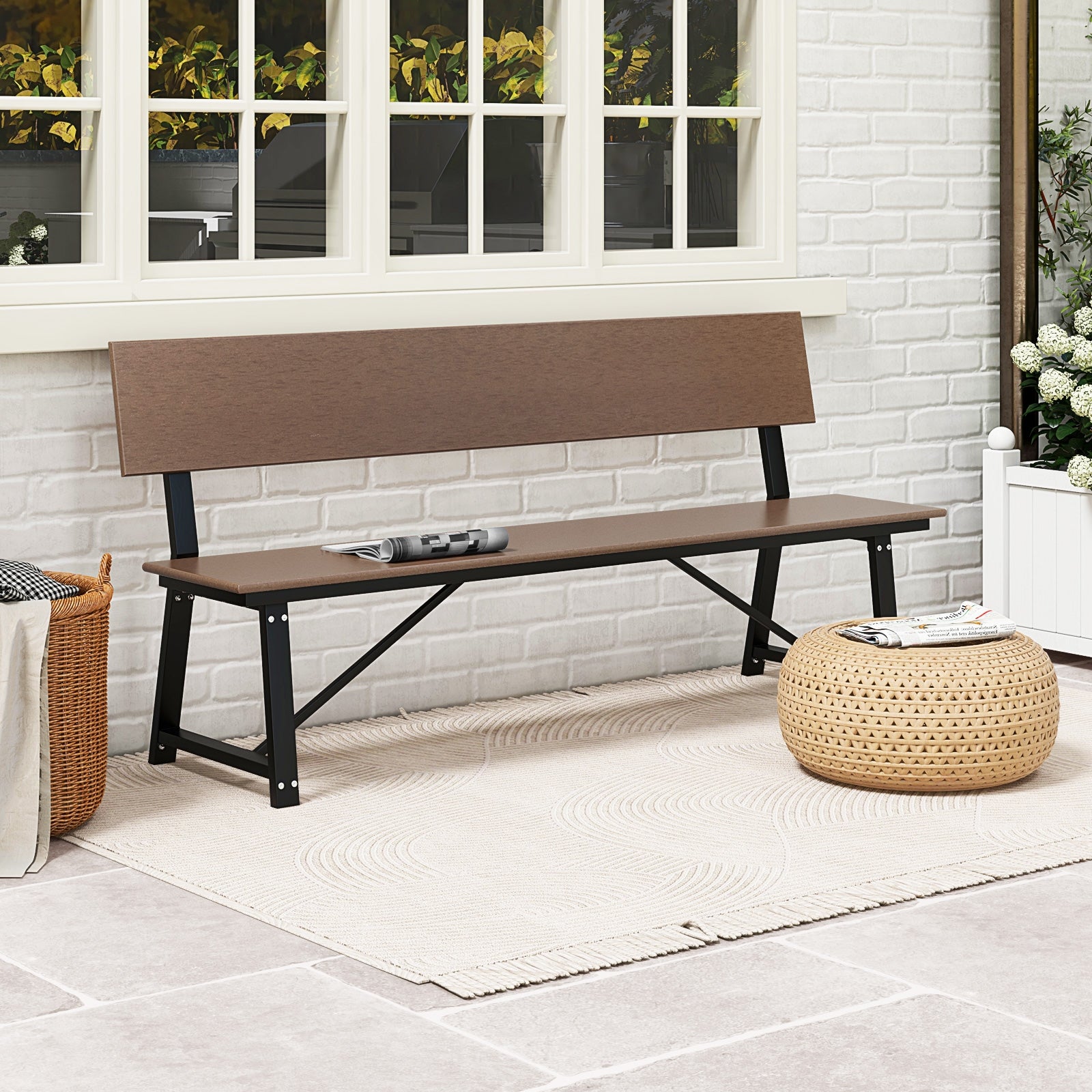 72 Inch Extra Long Bench, All-Weather HDPE Seat, Brown Outdoor Benches at Gallery Canada