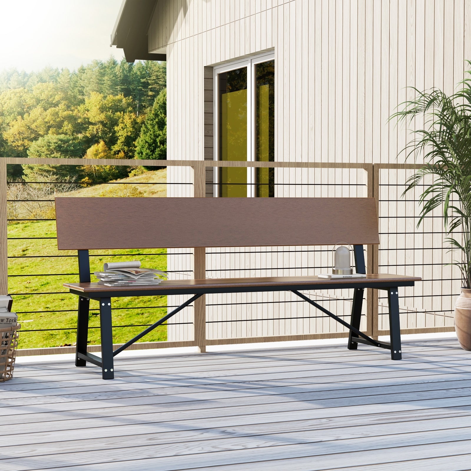 72 Inch Extra Long Bench, All-Weather HDPE Seat, Brown Outdoor Benches at Gallery Canada