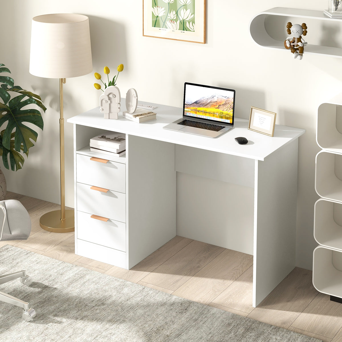 Home Office Desk With Power Outlet, 3 Drawers, White Computer Desks at Gallery Canada