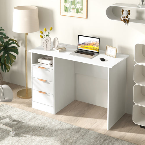 Home Office Desk With Power Outlet, 3 Drawers, White