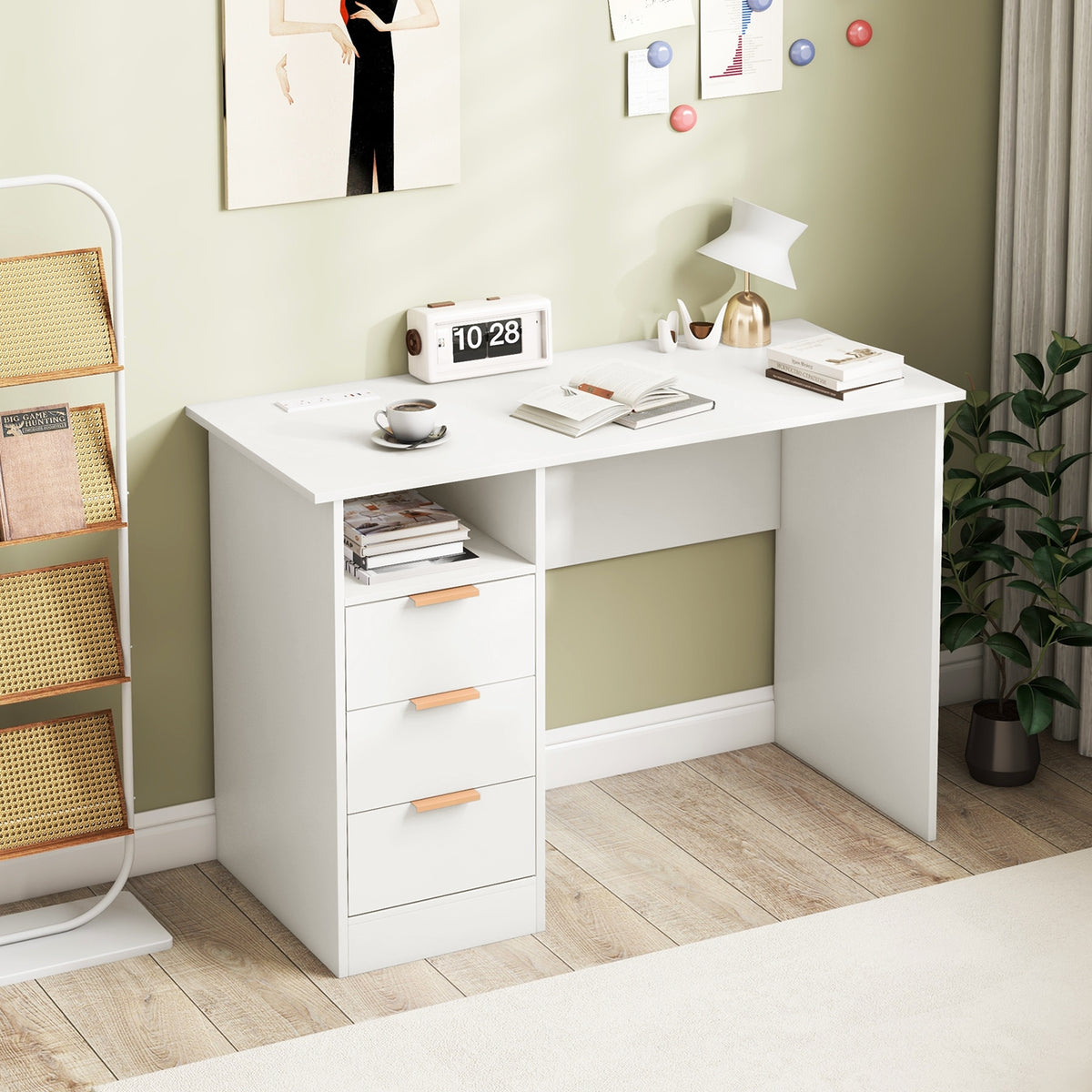 Home Office Desk With Power Outlet, 3 Drawers, White Computer Desks at Gallery Canada