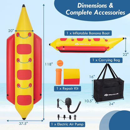 3-Person Inflatable Banana Boat, Electric Air Pump, Carrying Bag, Repair Kit, Yellow Water Sports at Gallery Canada