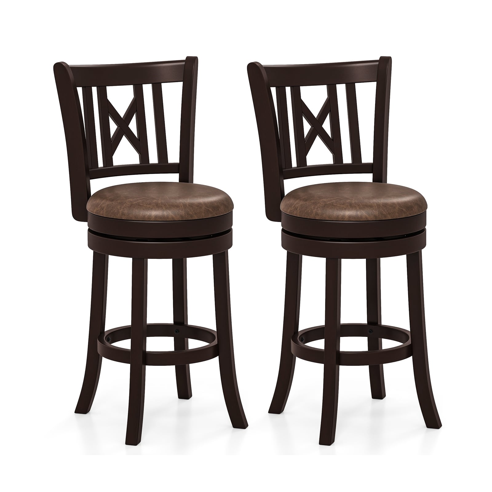 Set Of 2 Swivel Bar Stools, 26 Inches, With Footrest And Hollowed Backrest Bar Stools at Gallery Canada