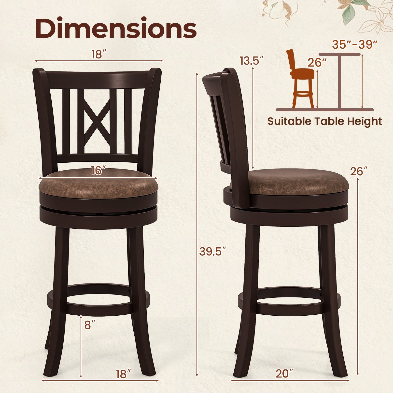 Set Of 2 Swivel Bar Stools, 26 Inches, With Footrest And Hollowed Backrest Bar Stools at Gallery Canada