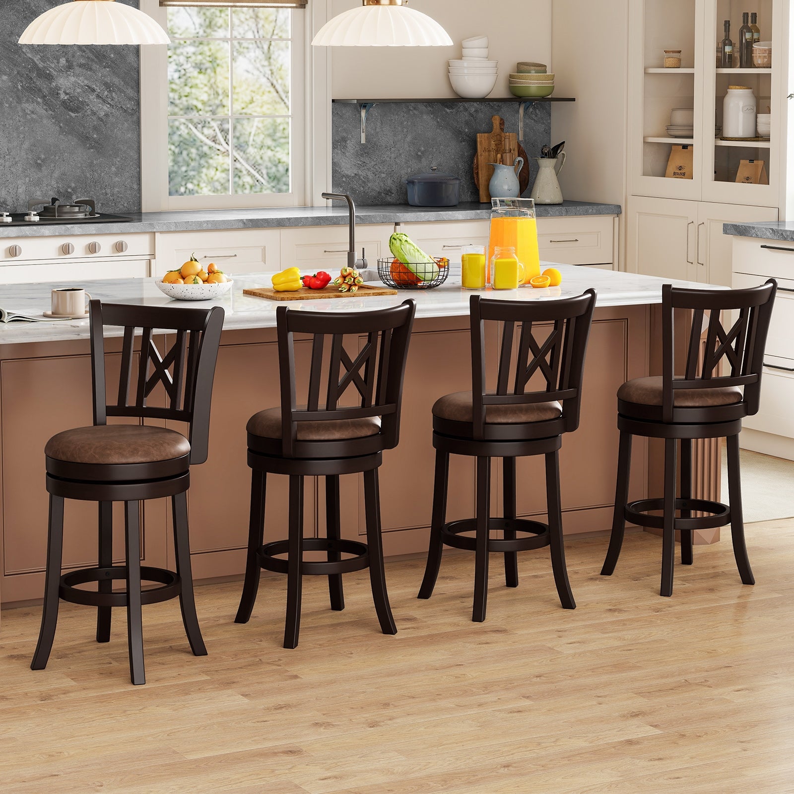 Set Of 2 Swivel Bar Stools, 26 Inches, With Footrest And Hollowed Backrest Bar Stools at Gallery Canada