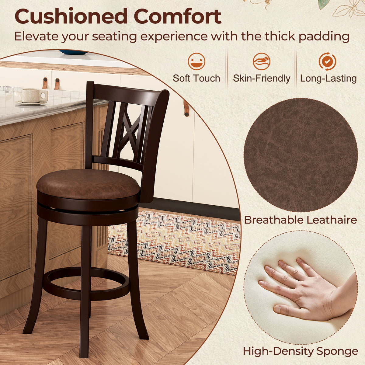 Set Of 2 Swivel Bar Stools, 26 Inches, With Footrest And Hollowed Backrest Bar Stools at Gallery Canada