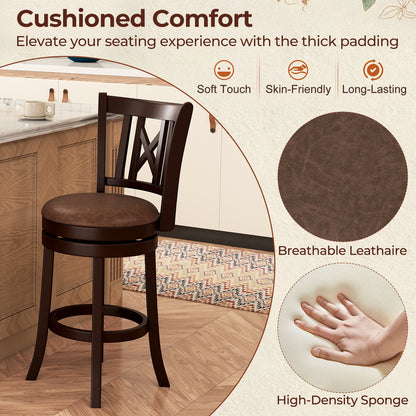 Set Of 2 Swivel Bar Stools, 26 Inches, With Footrest And Hollowed Backrest Bar Stools at Gallery Canada