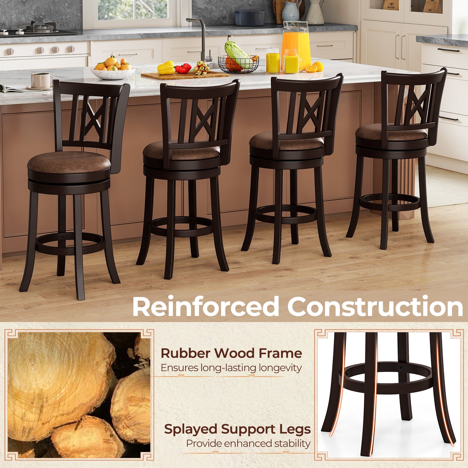 Set Of 2 Swivel Bar Stools, 26 Inches, With Footrest And Hollowed Backrest Bar Stools at Gallery Canada