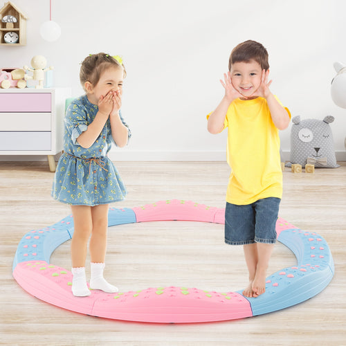 Kids Wavy Balance Beam, Textured Surface, Non-Slip Foot Pads, Pink, Blue