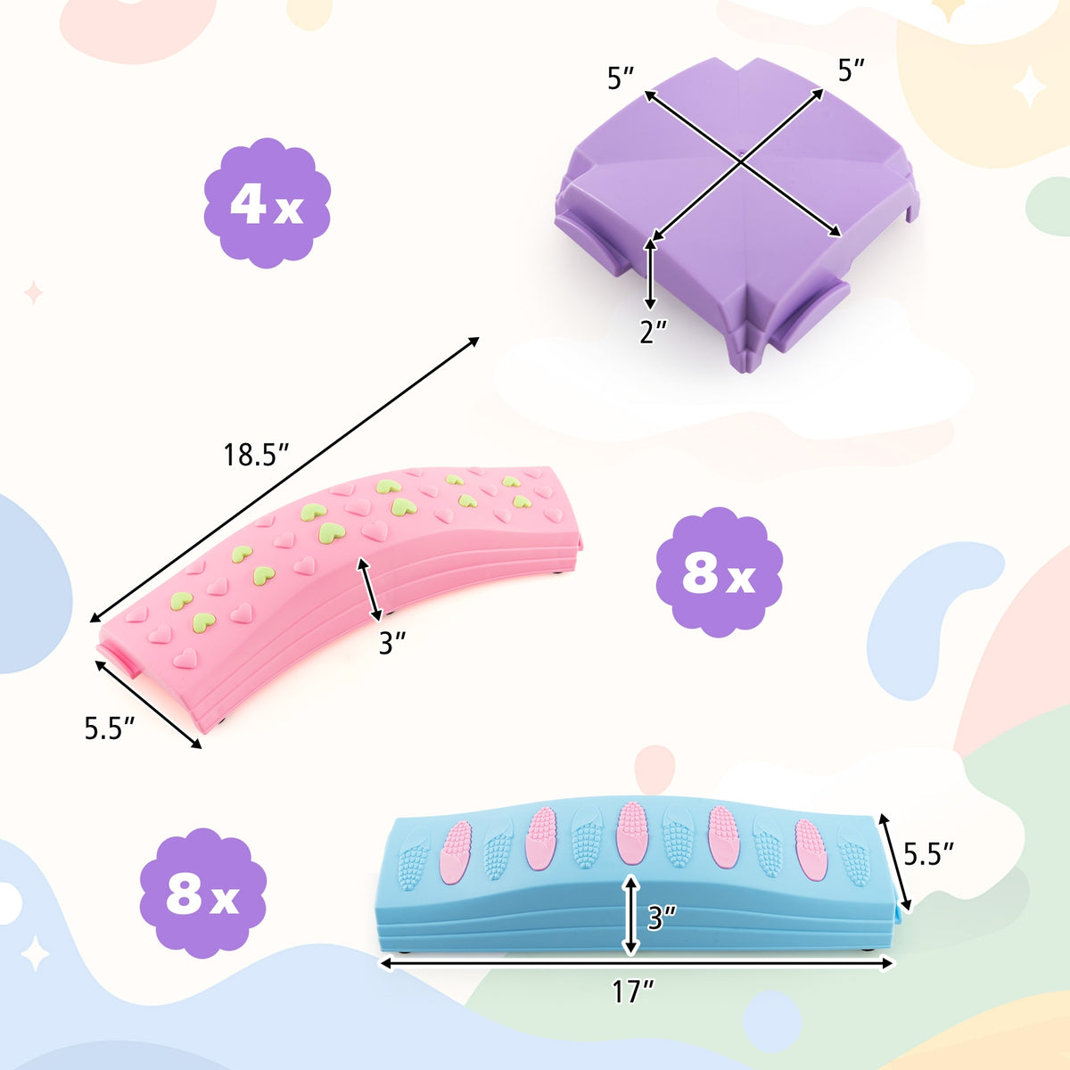 Kids Wavy Balance Beam, Textured Surface, Non-Slip Foot Pads, Pink, Blue Toy Sports at Gallery Canada
