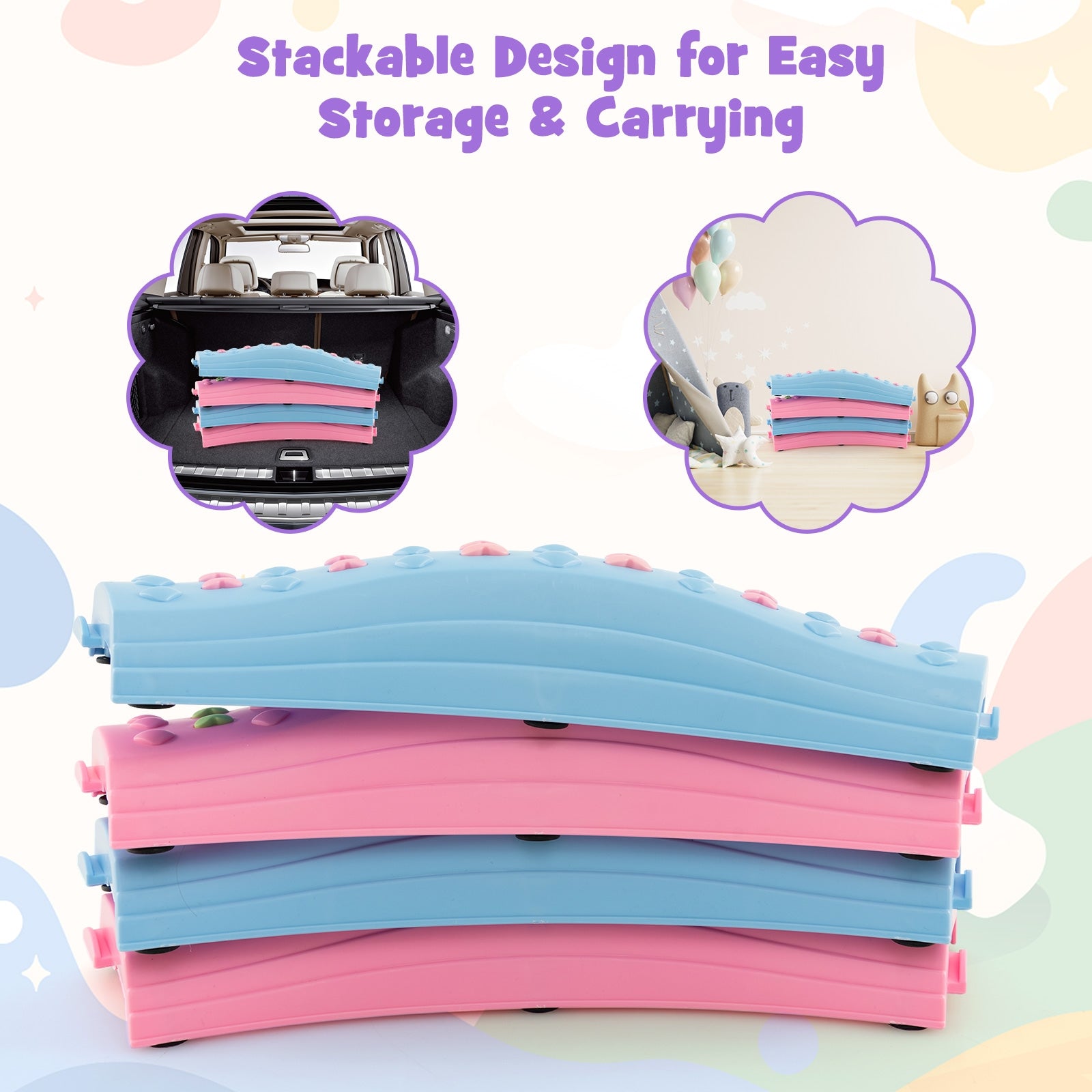 Kids Wavy Balance Beam, Textured Surface, Non-Slip Foot Pads, Pink, Blue Toy Sports at Gallery Canada