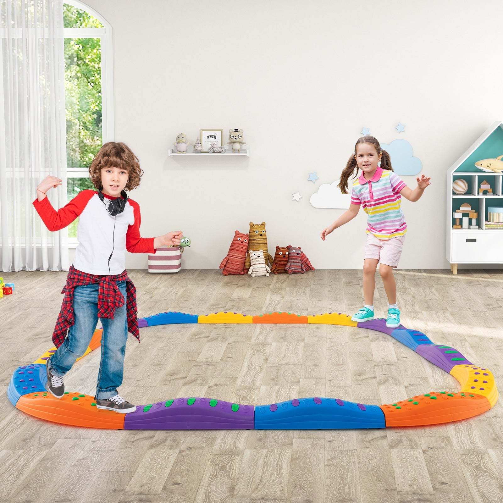 Kids Wavy Balance Beam, Textured Non-Slip Surface, Blue Orange Toy Sports at Gallery Canada
