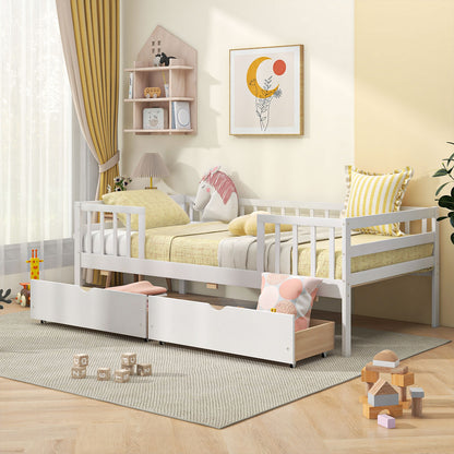 Twin Daybed With Fence And 2 Drawers, White Trundle Bed Frame at Gallery Canada