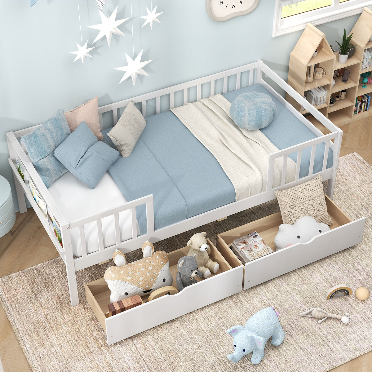 Twin Daybed With Fence And 2 Drawers, White Trundle Bed Frame at Gallery Canada