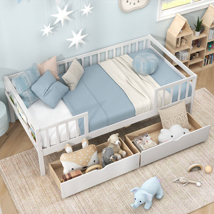 Twin Daybed With Fence And 2 Drawers, White Trundle Bed Frame at Gallery Canada