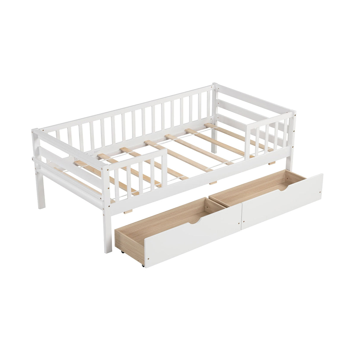 Twin Daybed With Fence And 2 Drawers, White Trundle Bed Frame at Gallery Canada
