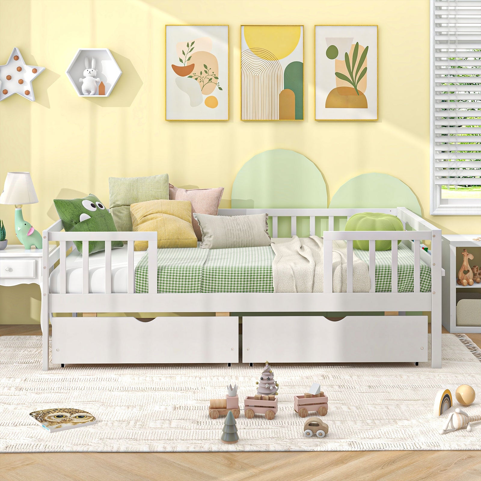Twin Daybed With Fence And 2 Drawers, White Trundle Bed Frame at Gallery Canada