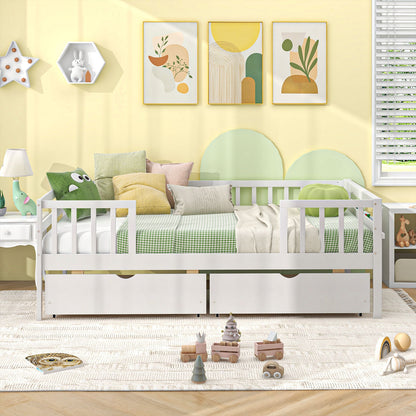 Twin Daybed With Fence And 2 Drawers, White Trundle Bed Frame at Gallery Canada