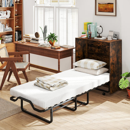 Cot Size Murphy Bed, Foldable, Lockable Wheels, Rustic Brown Folding Beds at Gallery Canada