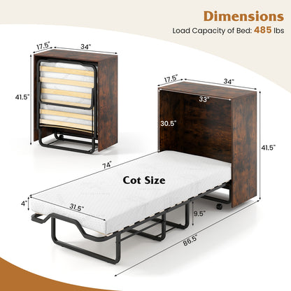 Cot Size Murphy Bed, Foldable, Lockable Wheels, Rustic Brown Folding Beds at Gallery Canada