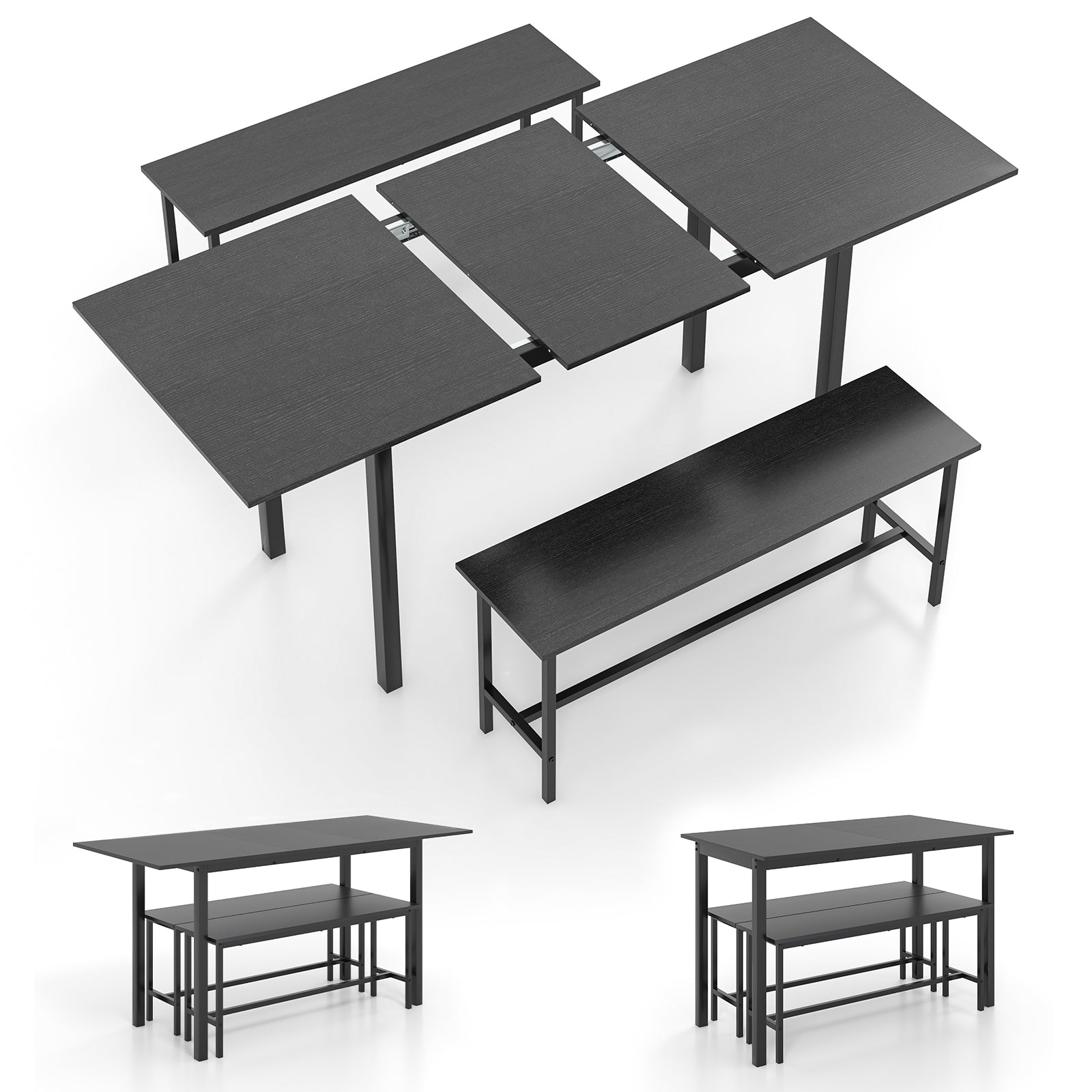 3 Piece Dining Table Set For 4-6, 2 Benches, Black Dining Room Sets at Gallery Canada