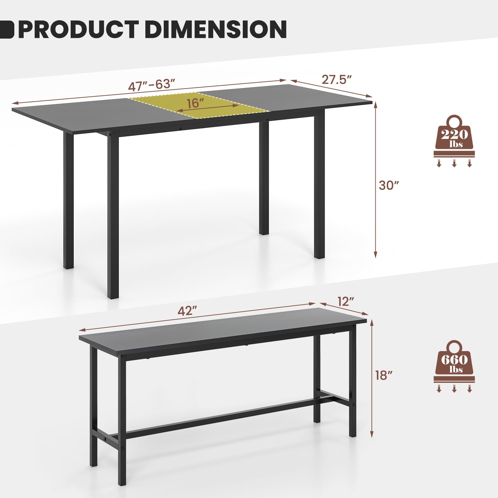 3 Piece Dining Table Set For 4-6, 2 Benches, Black Dining Room Sets at Gallery Canada