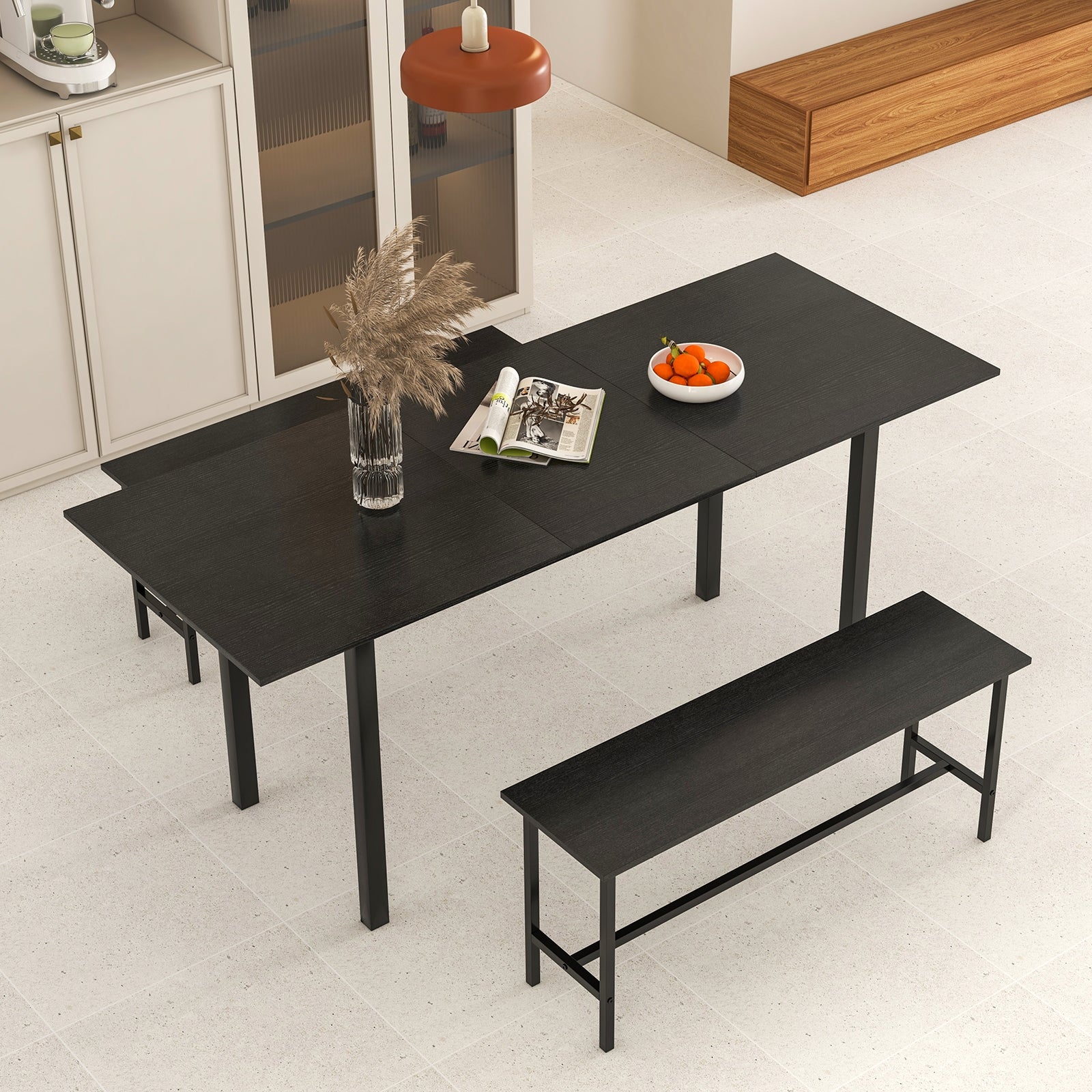 3 Piece Dining Table Set For 4-6, 2 Benches, Black Dining Room Sets at Gallery Canada