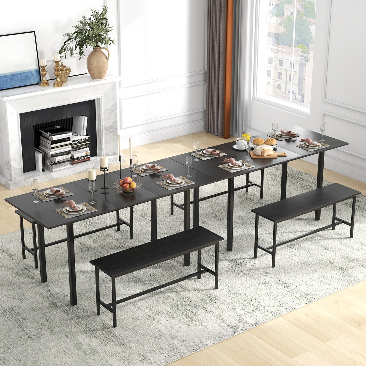 3 Piece Dining Table Set For 4-6, 2 Benches, Black Dining Room Sets at Gallery Canada