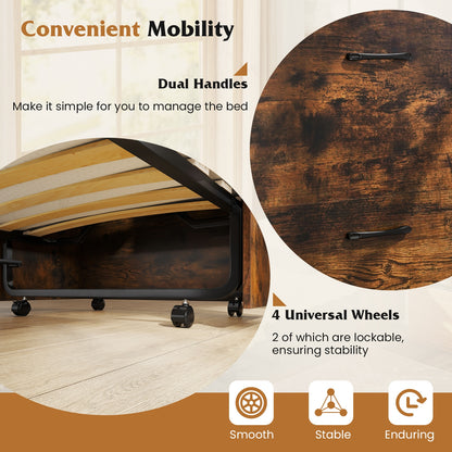 Cot Size Murphy Bed, Foldable, Lockable Wheels, Rustic Brown Folding Beds at Gallery Canada