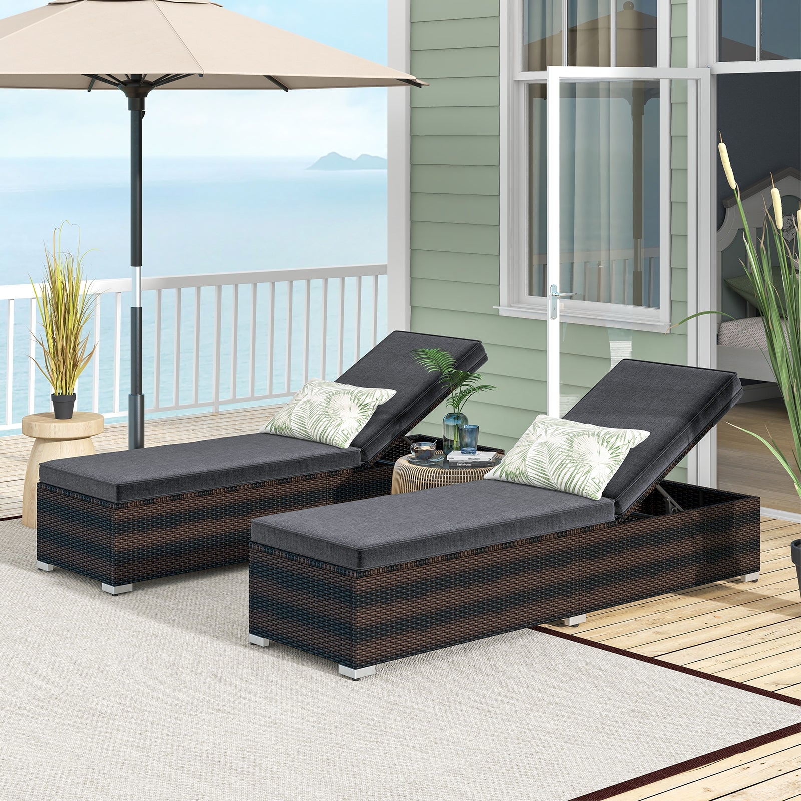 Patio Wicker Lounge Chair, 4-Level Backrest, Long Seat Cushion, Brown Outdoor Chaise Lounges at Gallery Canada