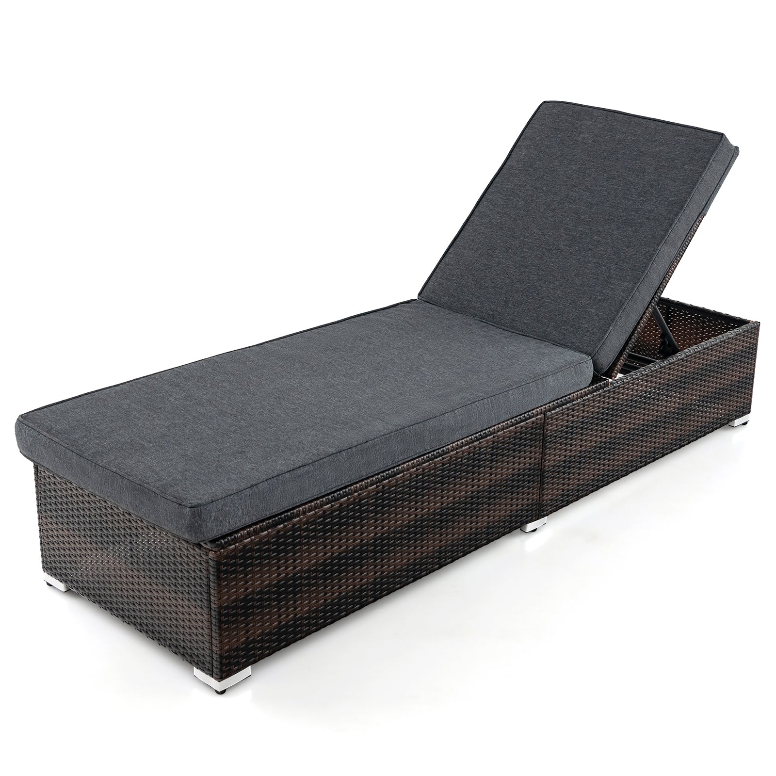 Patio Wicker Lounge Chair, 4-Level Backrest, Long Seat Cushion, Brown Outdoor Chaise Lounges at Gallery Canada