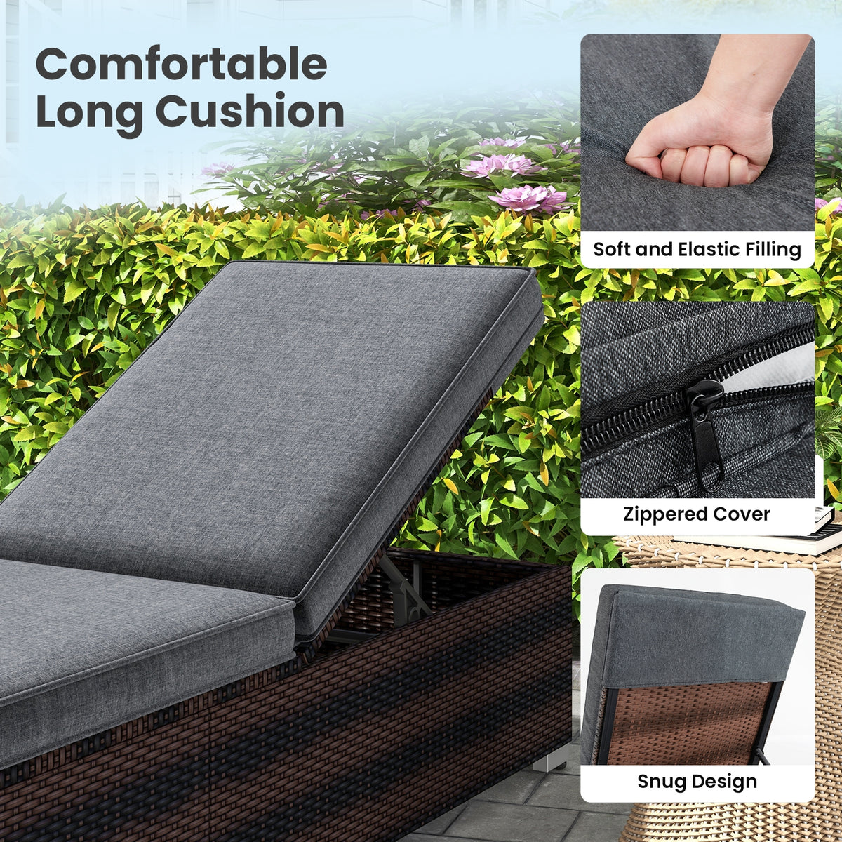 Patio Wicker Lounge Chair, 4-Level Backrest, Long Seat Cushion, Brown Outdoor Chaise Lounges at Gallery Canada